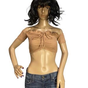 Shein Light Brown Off-Shoulder Cropped Mini Top Short Sleeves Size Small VGC